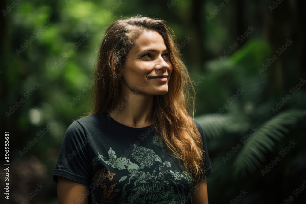 Portrait of a beautiful young woman with long hair in the jungle Portrait of a beautiful young woman with long hair in the jungle