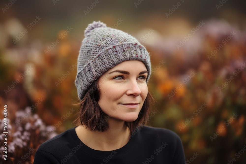 Portrait of a beautiful girl in a knitted hat on a background of autumn leaves Portrait of a beautiful girl in a knitted hat on a background of autumn leaves