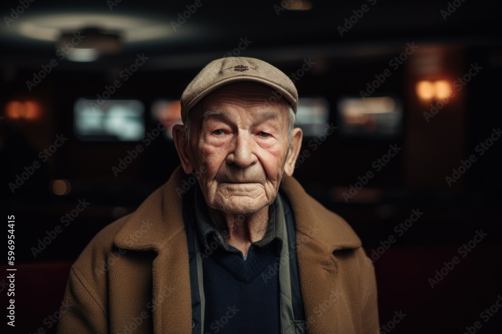 Portrait of an elderly man in a cap and a coat. Portrait of an elderly man in a cap and a coat.
