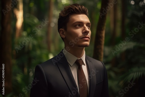 Portrait of a handsome young man in a dark suit. Men's beauty, fashion.