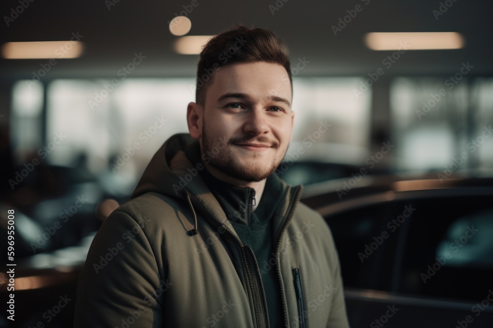 Portrait of handsome young man standing in the cafe and smiling. Portrait of handsome young man standing in the cafe and smiling.