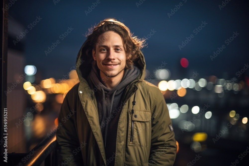 Portrait of a handsome young man in the city at night. Portrait of a handsome young man in the city at night.