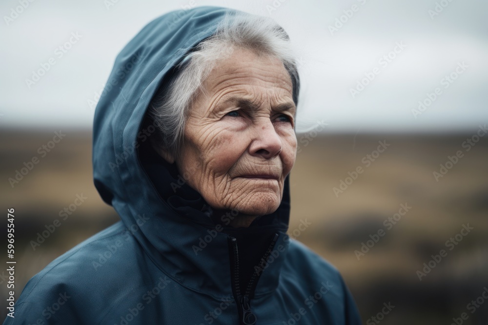 Portrait of an elderly woman in a blue jacket on the nature. Portrait of an elderly woman in a blue jacket on the nature.
