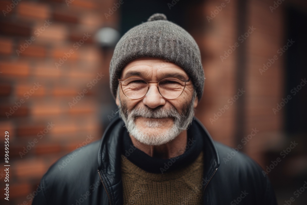 Portrait of a senior man wearing glasses and a knitted hat. Portrait of a senior man wearing glasses and a knitted hat.