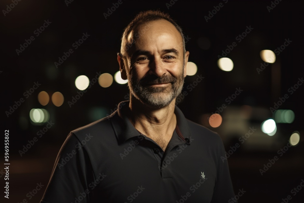 Portrait of a handsome middle-aged man in the city at night Portrait of a handsome middle-aged man in the city at night