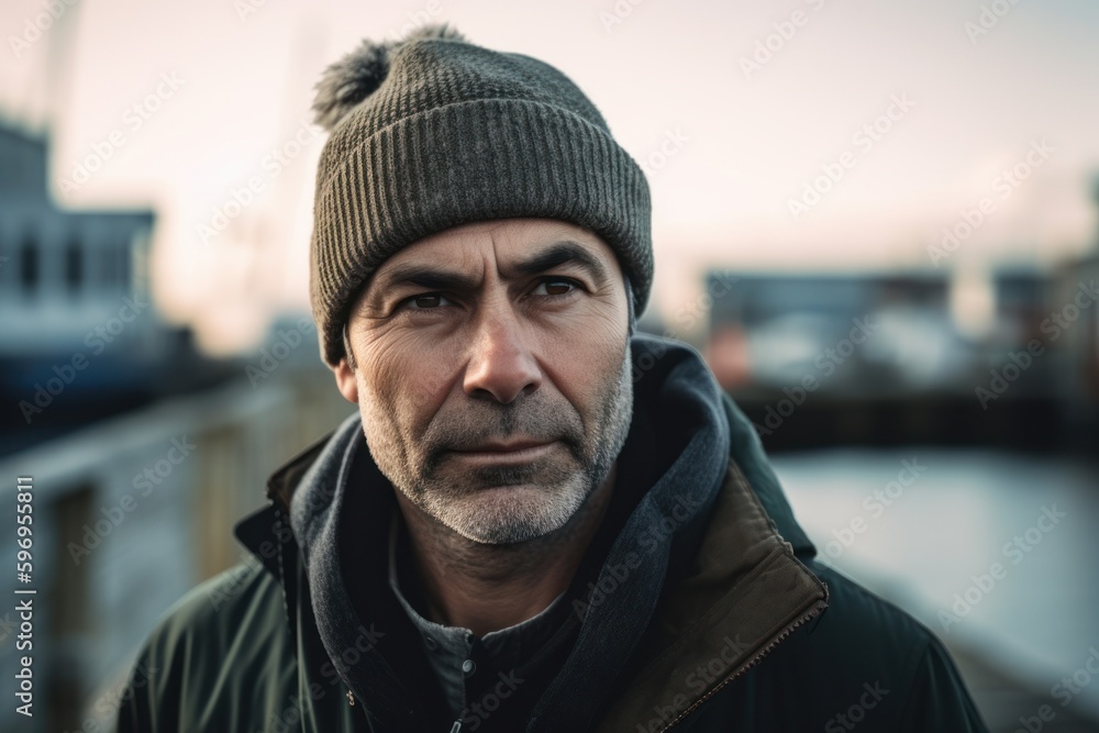 Portrait of a handsome middle-aged man outdoors in winter. Portrait of a handsome middle-aged man outdoors in winter.