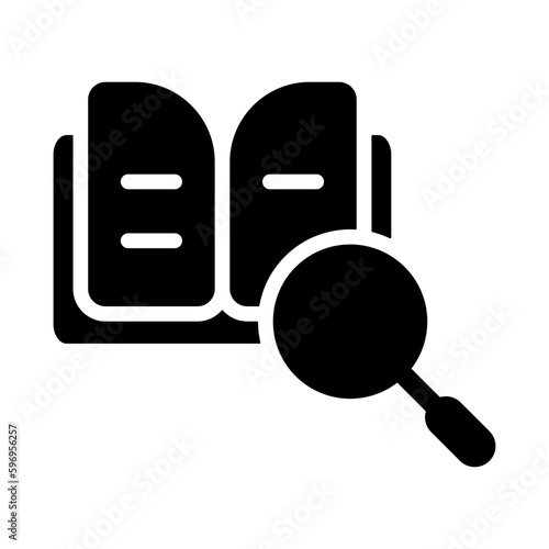 Research glyph icon for legal, professions and jobs, law, magnifier, court, education, zoom, search, find, and book logo