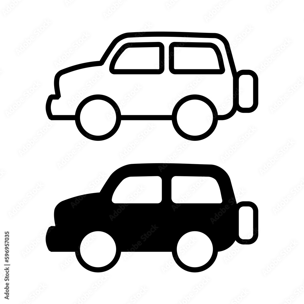 SUV car icon vector. White and black SUV car illustrations isolated on white background for graphic and web design.