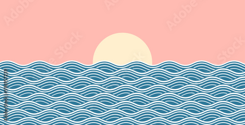 Background with ocean waves and sunset