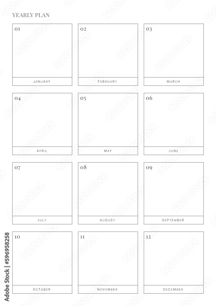A year goal plan template with a simple and minimal style. Note, scheduler, diary, calendar planner document template illustration. A year goal plan template with a simple and minimal style. Note, scheduler, diary, calendar planner document template illustration.