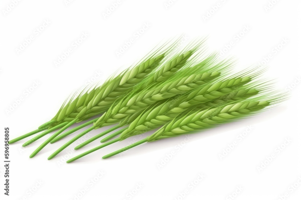 green wheat stalks on a white background. Generative AI green wheat stalks on a white background. Generative AI