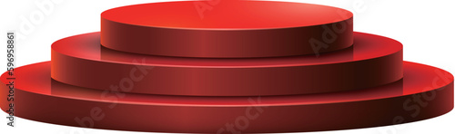 Red Stage Podium Scene for Award Ceremony illuminated with spotlight. Award ceremony concept. Stage backdrop. Vector illustration