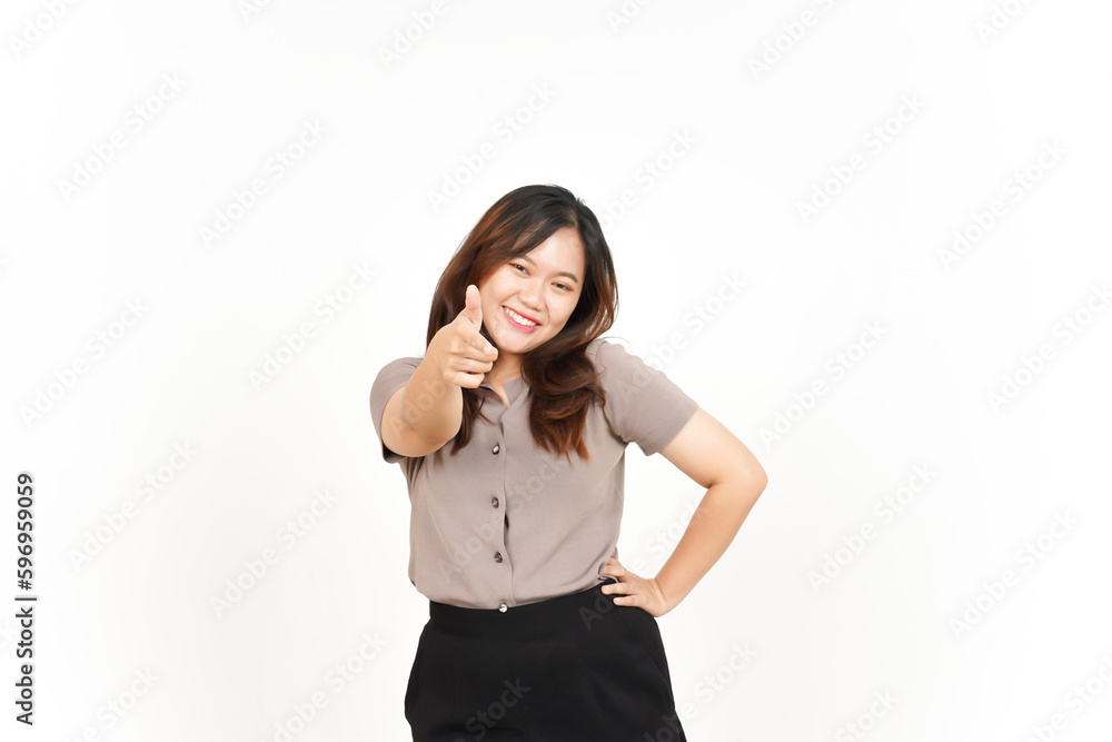 Smiling and Pointing at You, Want You Gesture Of Beautiful Asian Woman Isolated On White Background Smiling and Pointing at You, Want You Gesture Of Beautiful Asian Woman Isolated On White Background