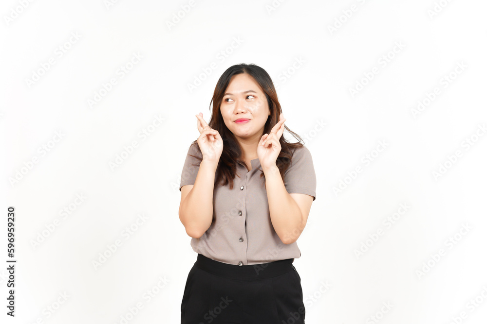 Wish Me Luck Sign Gesture Of Beautiful Asian Woman Isolated On White Background Wish Me Luck Sign Gesture Of Beautiful Asian Woman Isolated On White Background