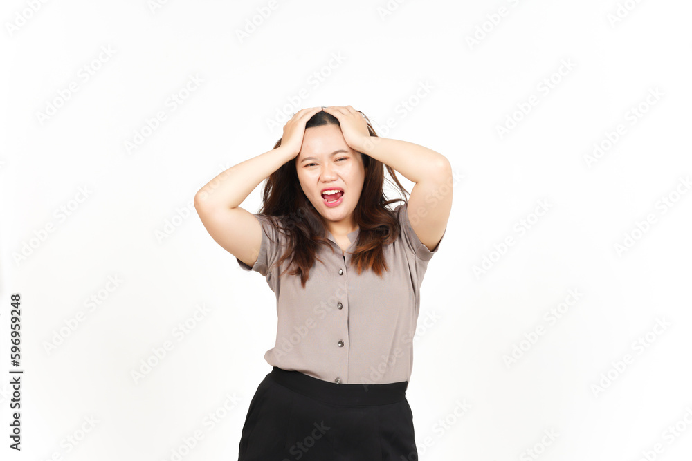 Suffering Headache Of Beautiful Asian Woman Isolated On White Background Suffering Headache Of Beautiful Asian Woman Isolated On White Background