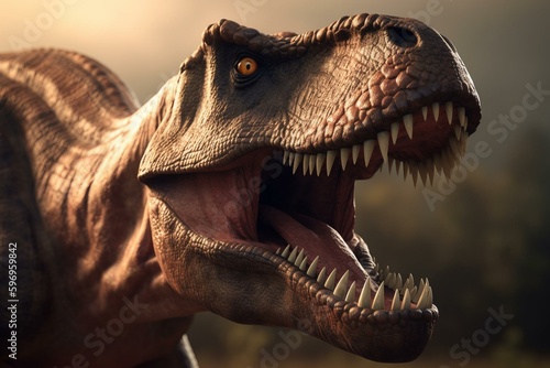 A 3D-rendered image of Tyrannosaurus Rex dinosaurs. Generative AI © Arcadia