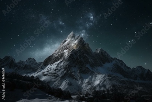 Magnificent snowy peaks under a starry sky. Generative AI © Meliora