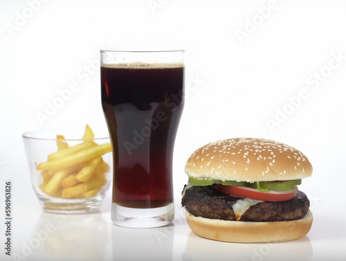 Fast Food Meal Beef Burger and Coke Drink French Fries in the Restaurant