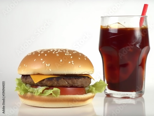 Delicious Fast Food Meal Cheese Burger and Coke Drink in the Restaurant