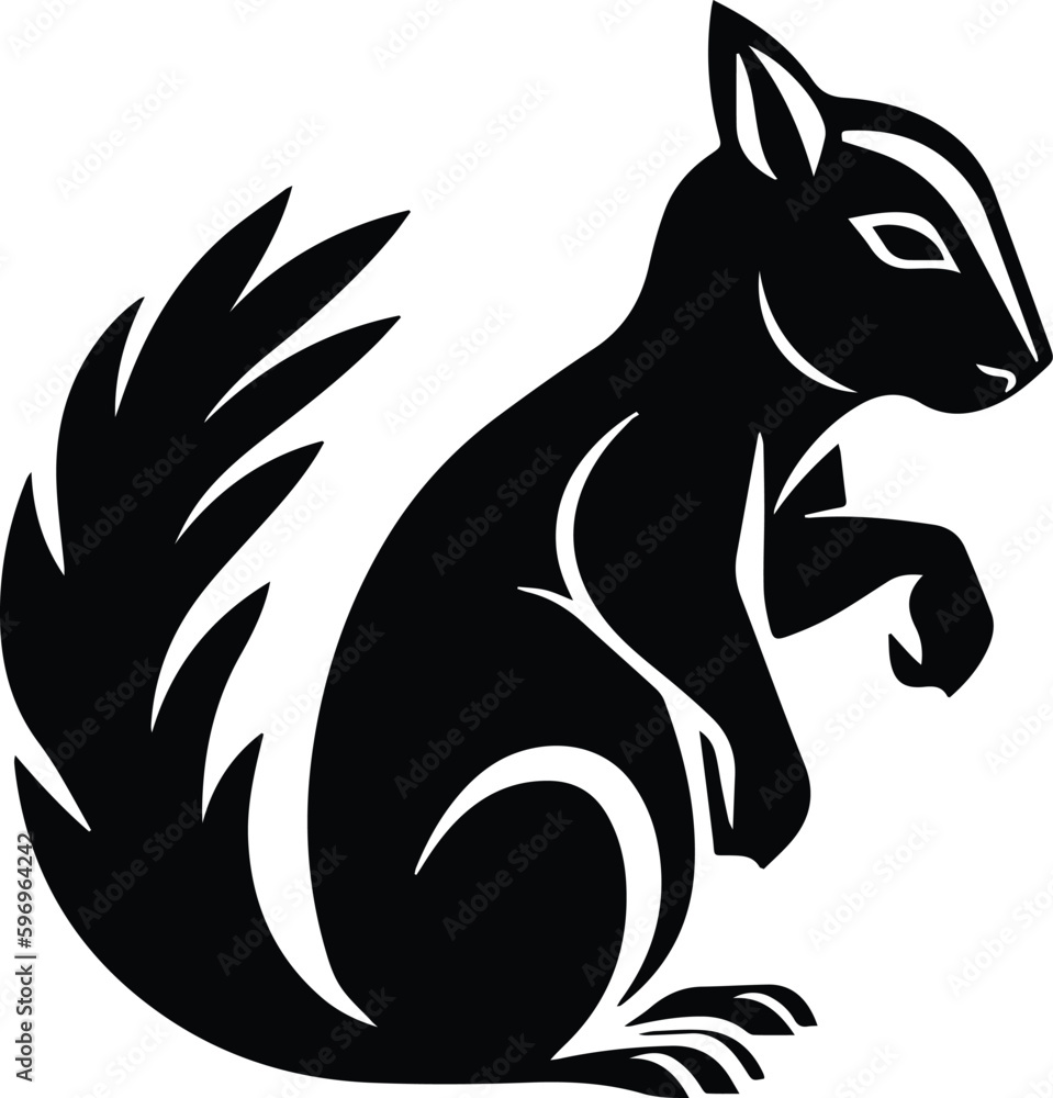Squirrel Logo Monochrome Design Style
