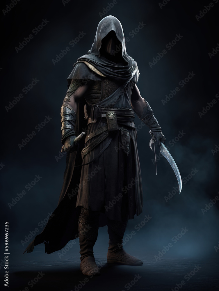 human assassin, holding a poisoned blade and lurking in the shadows human assassin, holding a poisoned blade and lurking in the shadows
