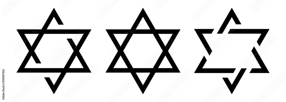 Star of David icon set. Judaism sign. Six pointed star. Vector isolated on white background. Star of David icon set. Judaism sign. Six pointed star. Vector isolated on white background.