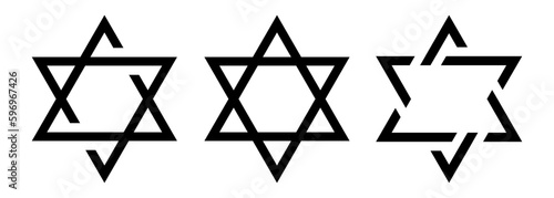 Star of David icon set. Judaism sign. Six pointed star. Vector isolated on white background.