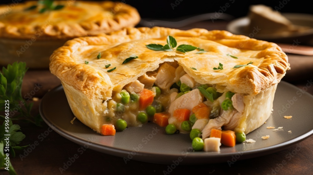 Delicious Homemade Chicken Pot Pie with Flaky Crust - Generative AI Delicious Homemade Chicken Pot Pie with Flaky Crust - Generative AI