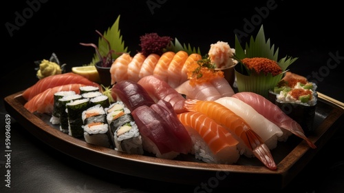 Exquisite Platter of Assorted Sushi and Sashimi - A Culinary Masterpiece | Generative AI