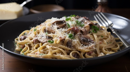 Creamy Mushroom and Bacon Carbonara Pasta - Delicious and Savory | Generative AI