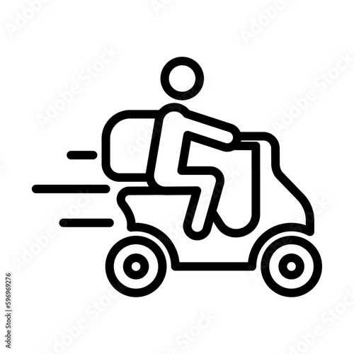 Icono de repartidor. Persona en motocicleta. Servicio de entrega a domicilio. Ilustración vectorial