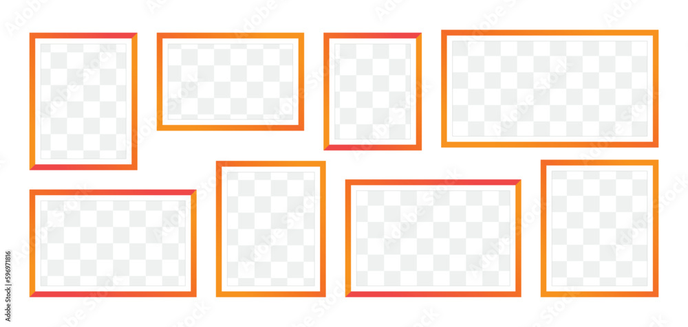 Photo Frames isolated on white background, vector set of orange square frames of various sizes. Blank framing for your design.