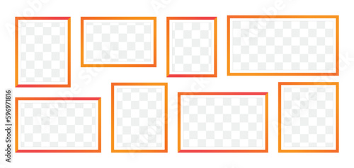 Photo Frames isolated on white background, vector set of orange square frames of various sizes. Blank framing for your design.