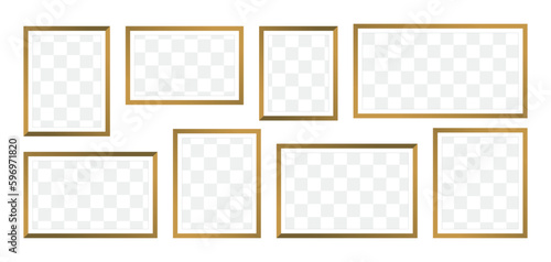 Photo Frames isolated on white background, vector set of gold square frames of various sizes. Blank framing for your design.