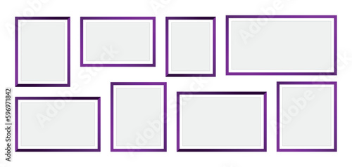 Photo Frames isolated on white background, vector set of purple square frames of various sizes. Blank framing for your design.
