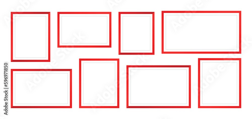 Photo Frames isolated on white background, vector set of red square frames of various sizes. Blank framing for your design.