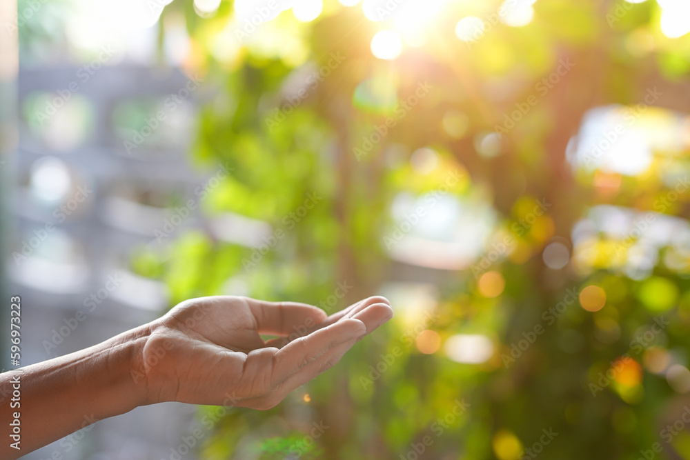 Technology, hand holding with environment Icons over the Network connection on green background.