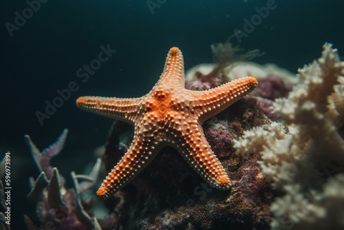 A sea star resting on coral. Generative AI © Euphemia