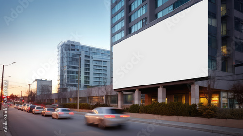 Empty billboard on the building.
Blank mock-up of an outdoor info banner. Generative AI