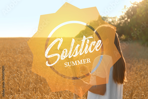 Canvastavla Woman with wheat spikelets in field on sunny day. Summer solstice