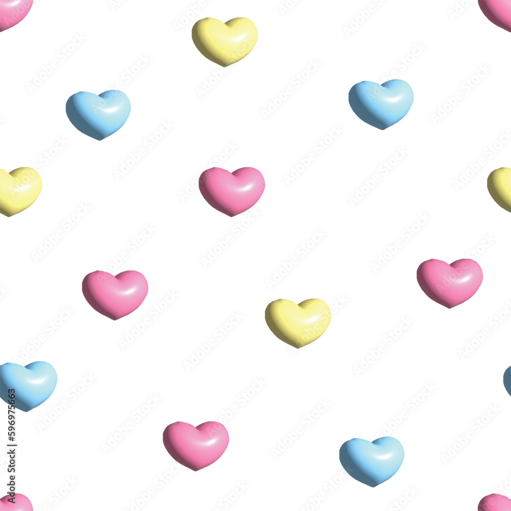 seamless cute multicolour 3d heart shape pattern on white background for fashion fabric seamless cute multicolour 3d heart shape pattern on white background for fashion fabric