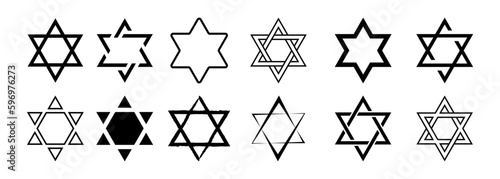 Star of David icon set. Judaism sign. Six pointed star. Vector isolated on white background. photo