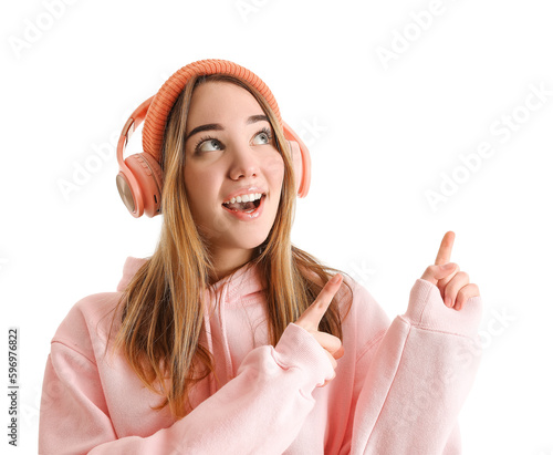 Young woman in headphones p...