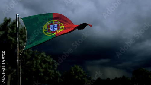 Portugal flag for anthem day on dark storm cumulus - abstract 3D illustration