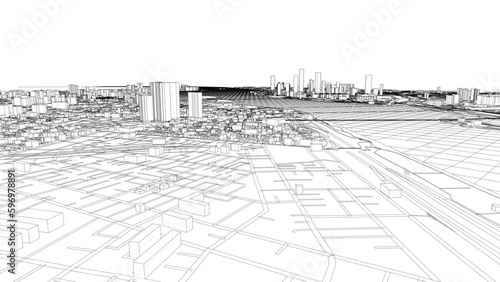 Outline city concept vector. Wire-frame style