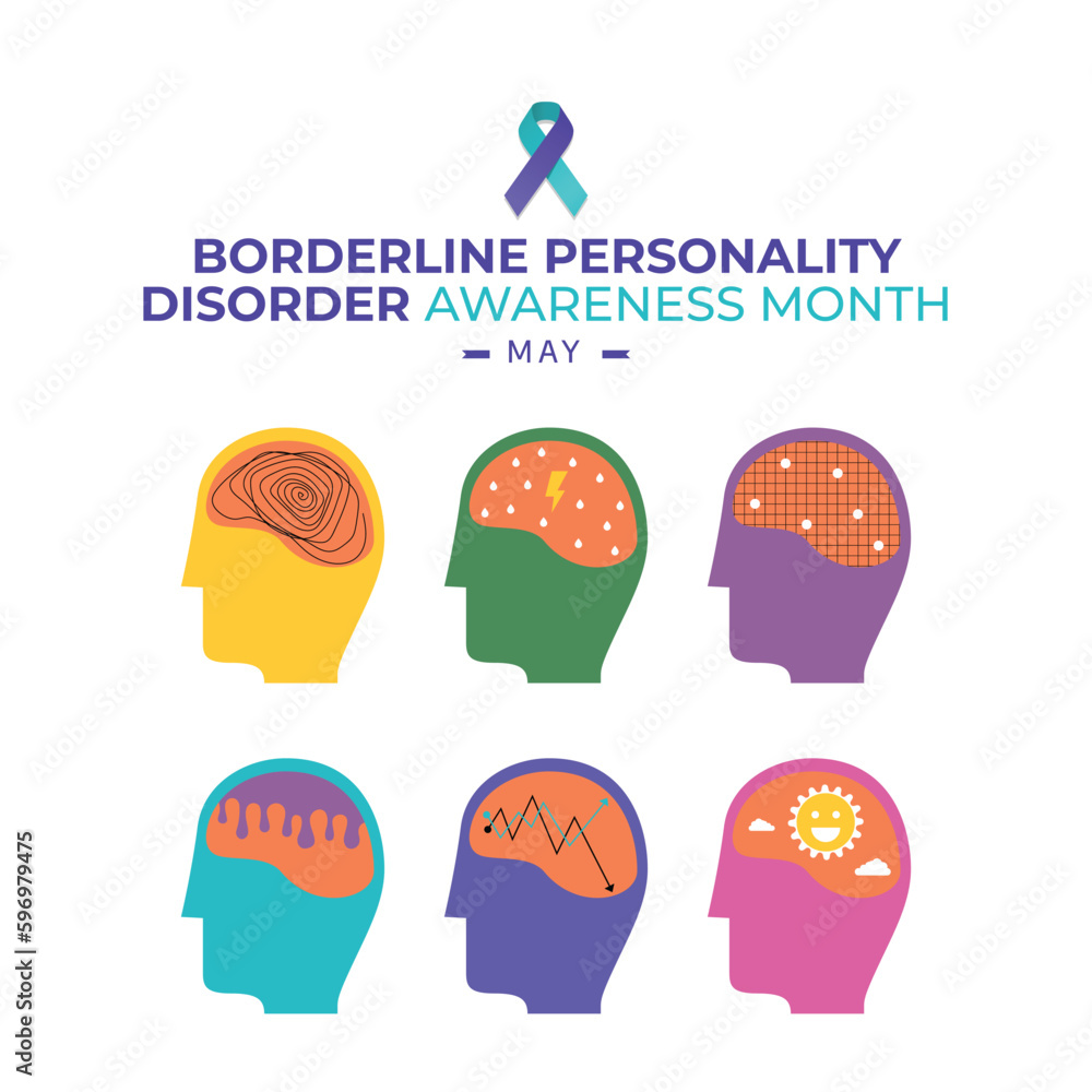 borderline personality disorder awareness month. personality illustration vector with ribbon. personality disorder awareness design template. flat illustration.