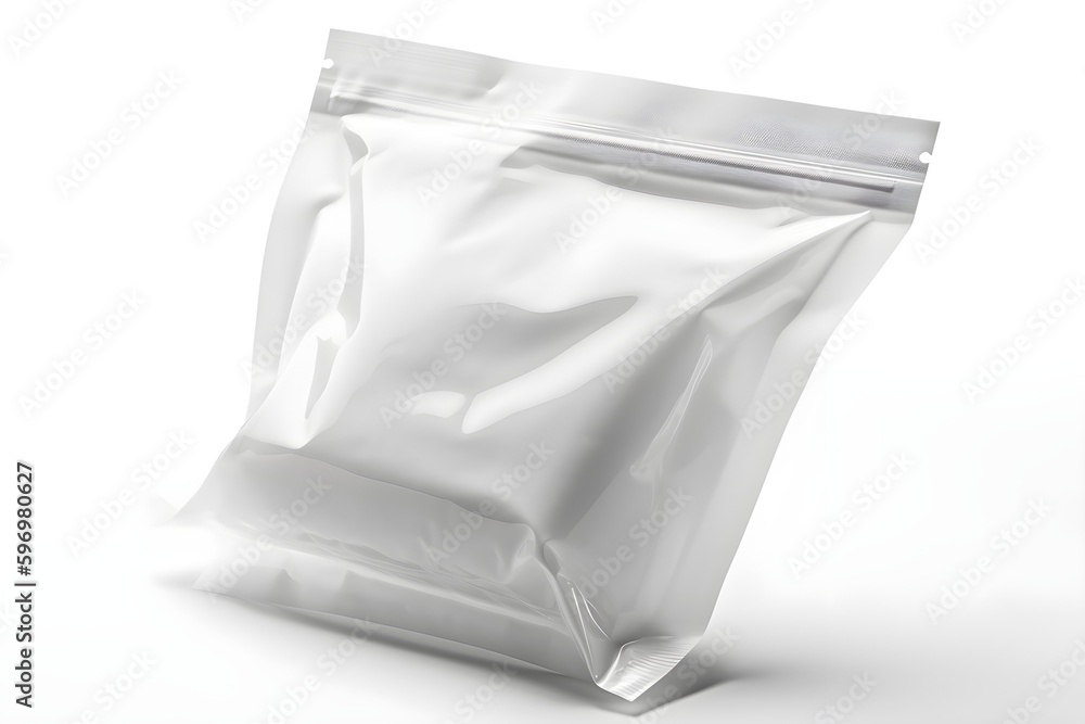 Blank white plastic bag with zip-lock mockup on white background.
Generative AI. Blank white plastic bag with zip-lock mockup on white background.
Generative AI.