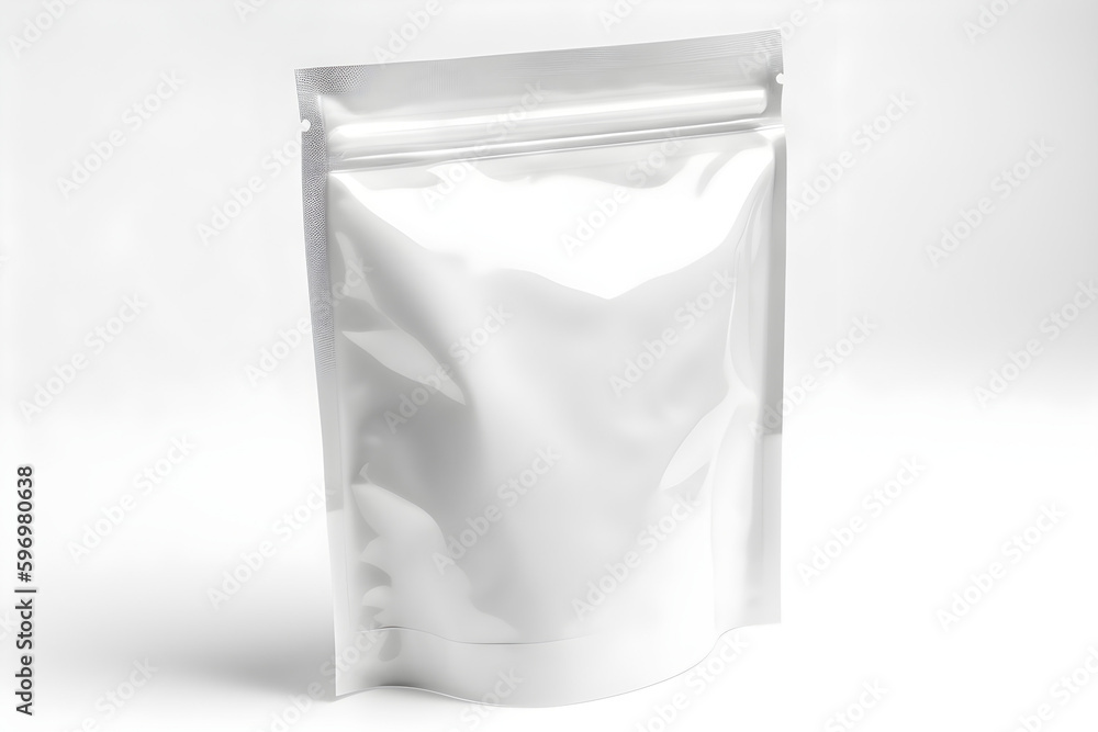 Blank white plastic bag with zip-lock mockup on white background.
Generative AI. Blank white plastic bag with zip-lock mockup on white background.
Generative AI.