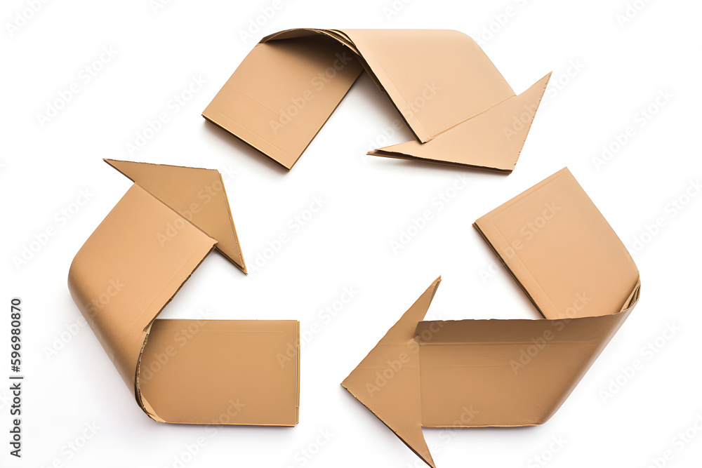 Recycling symbol made of cardboard isolated on white. Cardboard ...