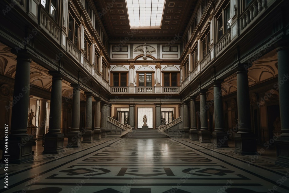 Renowned Uffizi Gallery in Florence, Italy. Generative AI